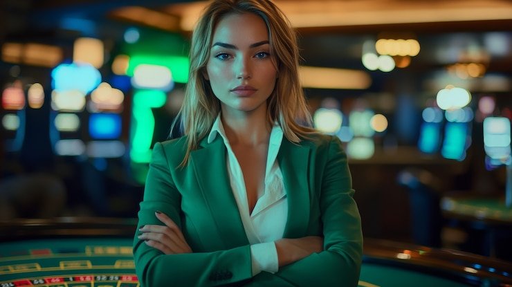 Live dealer at Lightning Baccarat table with multi-camera studio layout